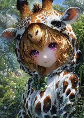 Anime Girl in Giraffe Hoodie
