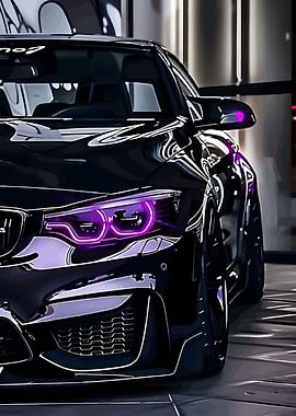 Sleek Black Car with Purple Lights