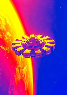 Space Station Orbiting a Planet