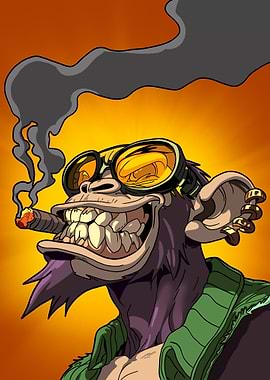 Cartoon Monkey with Cigar and Goggles