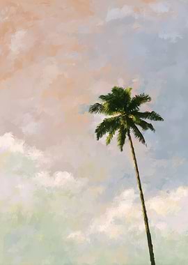 Palm Tree Against Cloudy Sky Painting