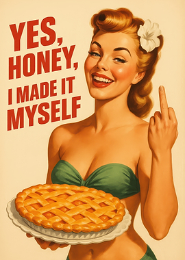 Retro Pin-Up Girl with Funny Kitchen