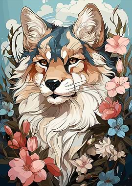 Floral Wolf Portrait