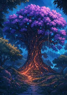 Mystical Tree with Glowing Roots