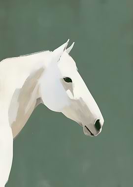 White Horse Portrait on Green Background