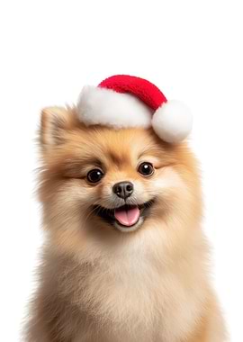 Pomeranian dog with Santa hat