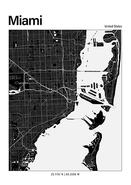 Miami Black and White Map