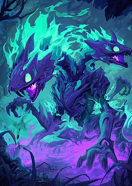 Two-Headed Dragon with Turquoise Flames