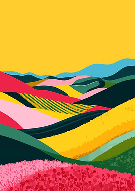 Colorful Contrast Landscape Minimalist Art Illustration
