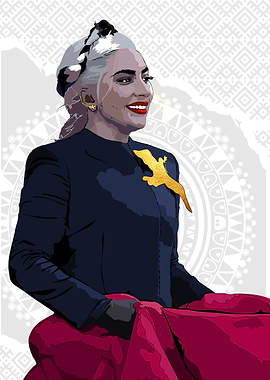 Lady Gaga Illustration with Gold Brooch