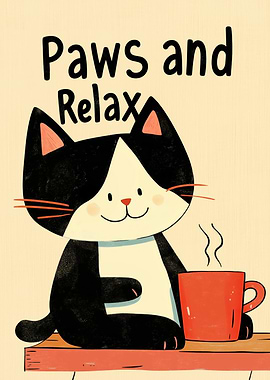 Paws and Relax Cat Illustration