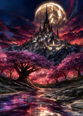 Fantasy Castle with Cherry Blossoms