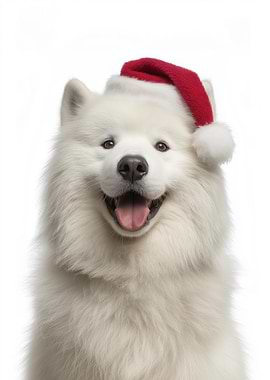 Samoyed dog with Santa hat