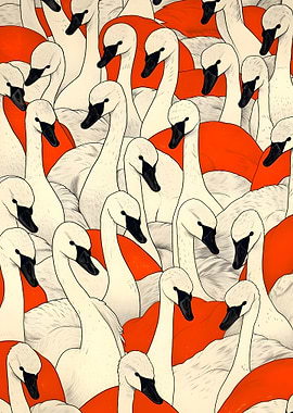 Swans and Orange Shapes Pattern
