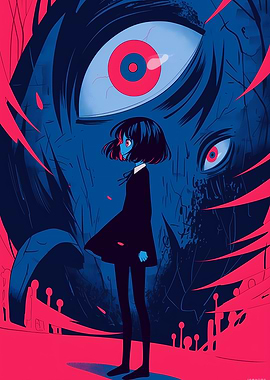 Anime Girl with Giant Eye Monster