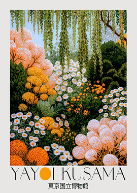 Japanese Wall Art Yayoi Kusama Poster dopamine decor Maximalist Wall Art Floral Print Botanical printable Wall Art green Japandi Wall Art