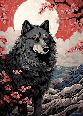 Wolf Cherry Blossoms Moon
