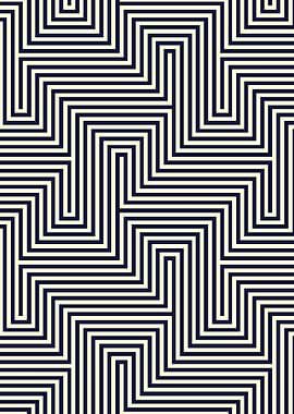 Geometric Maze Pattern in Navy and Beige