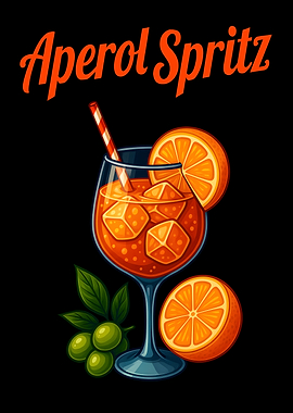 Aperol Spritz Cocktail Art Print – Classic Italian Aperitivo Recipe Wall Decor for Bar, Kitchen, or Lounge