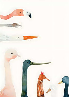 Watercolor Bird Heads Illustration