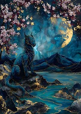 Dragon and Moonlit Landscape