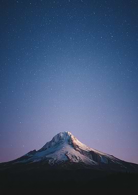 Snowy Mountain Under Starry Night Sky