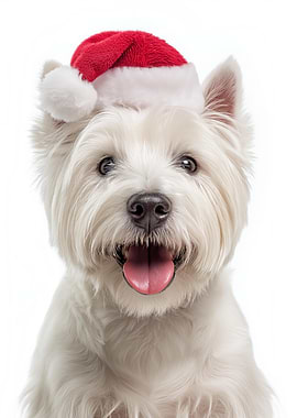 Westie Dog with Santa Hat