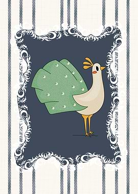 Nursery Farm Animal Pheasant in Navy Blue and White