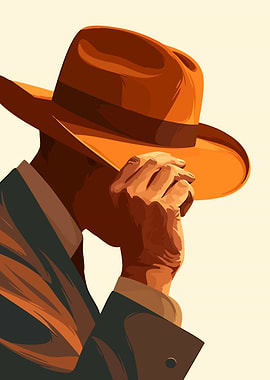 Cowboy in Suit Tips his Hat Minimalist Art Illustration