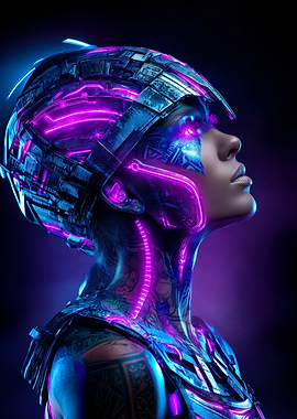 Cyberpunk Woman with Neon Helmet