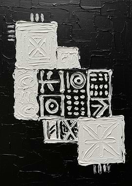 Abstract Black and White Textured Painting