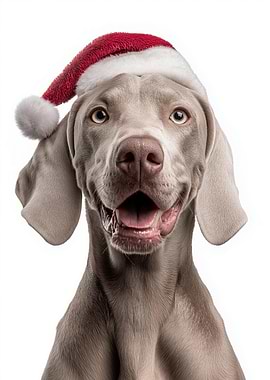 Weimaraner Dog with Santa Hat Portrait