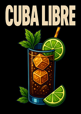 Cuba Libre Cocktail Art Print – Classic Rum & Cola Drink Recipe Wall Decor for Bar, Kitchen, or Lounge