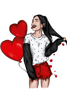 Girl with Heart Balloons Illustration