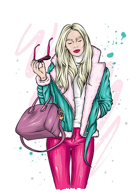 Fashionable Woman with Handbag and Sunglasses