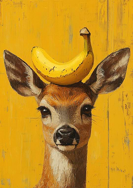 Deer with Banana Hat Painting