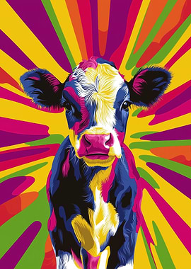 Colorful Cow Pop Art Portrait