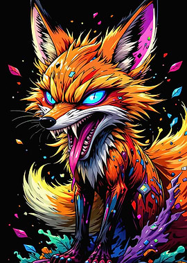 Colorful Fox with Glowing Eyes