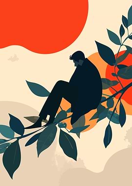 Man on a Branch Surreal Minimalist Abstract Art Illustration
