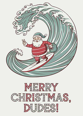 Surfing Santa Christmas Card