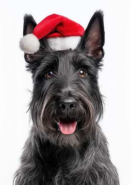 Scottish Terrier Dog with Santa Hat
