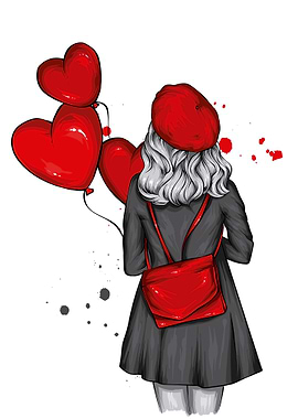 Girl with Heart Balloons