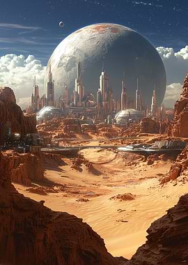 Futuristic Cityscape on a Desert Planet