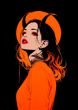 Devil Girl Portrait in Orange and Black