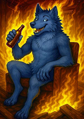 Gray Wolf Relaxing Amidst Flames