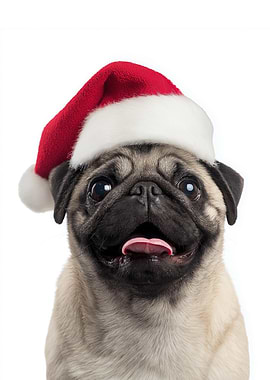 Christmas Pug with Santa Hat