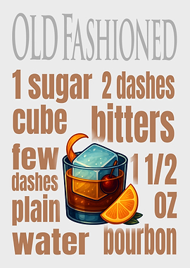 Old Fashioned Cocktail Art Print – Classic Whiskey Drink Recipe Wall Decor for Bar, Kitchen, or Lounge