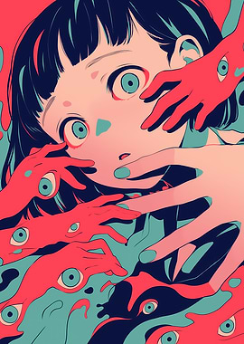 Anime Girl Surrounded by Eyed Hands