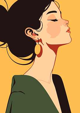 Woman with Gold Earring in Green Dress Minimalist Art Illustration
