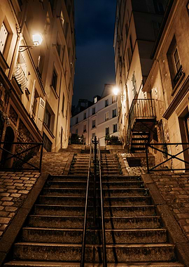 Parisian Stairway at Night
